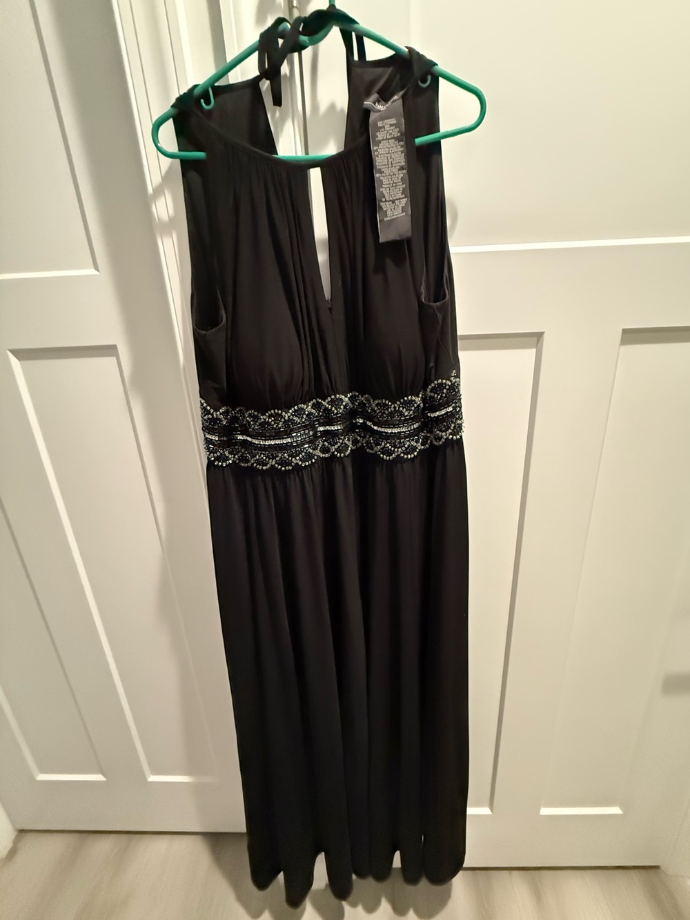 R&M Richards Black Halter Beaded Gown 20W